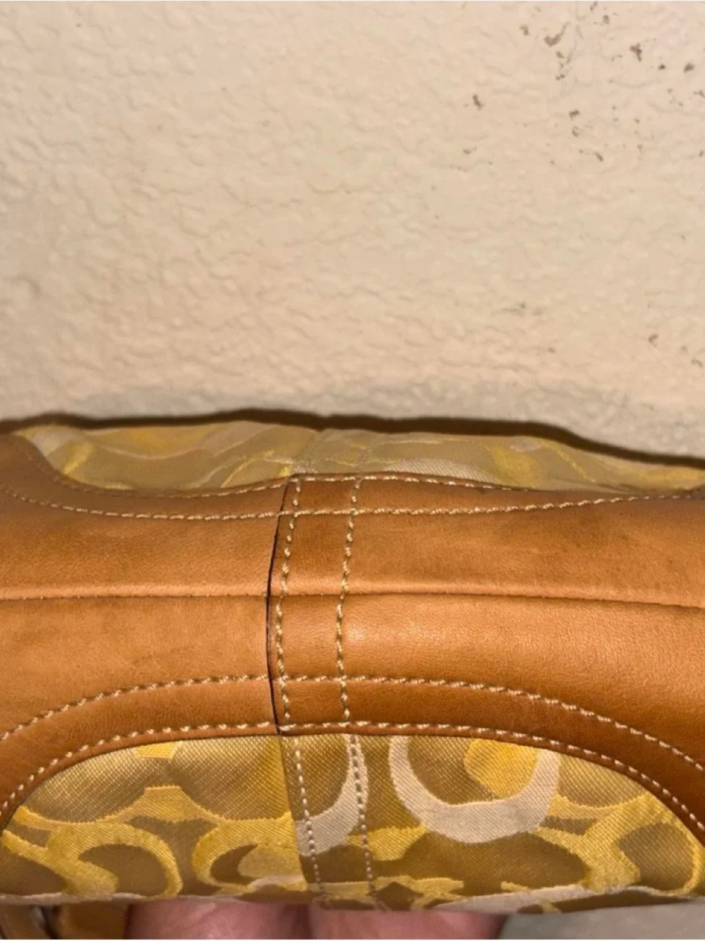Coach Yellow Signature Jacquard Hobo with Tan Leather Trim